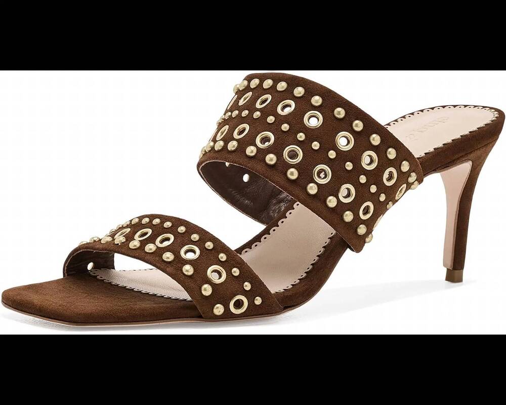 NEW CINQ A SEPT women's sutton mixed hardware sandals in chocolate suede